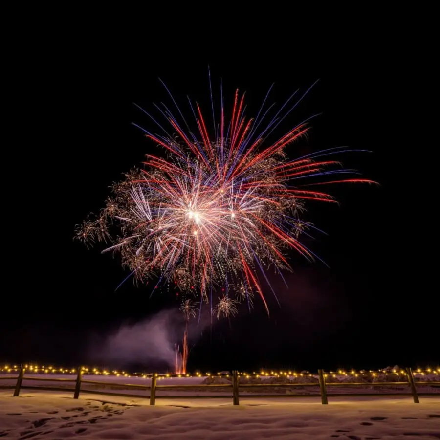 New Year's fireworks in a field