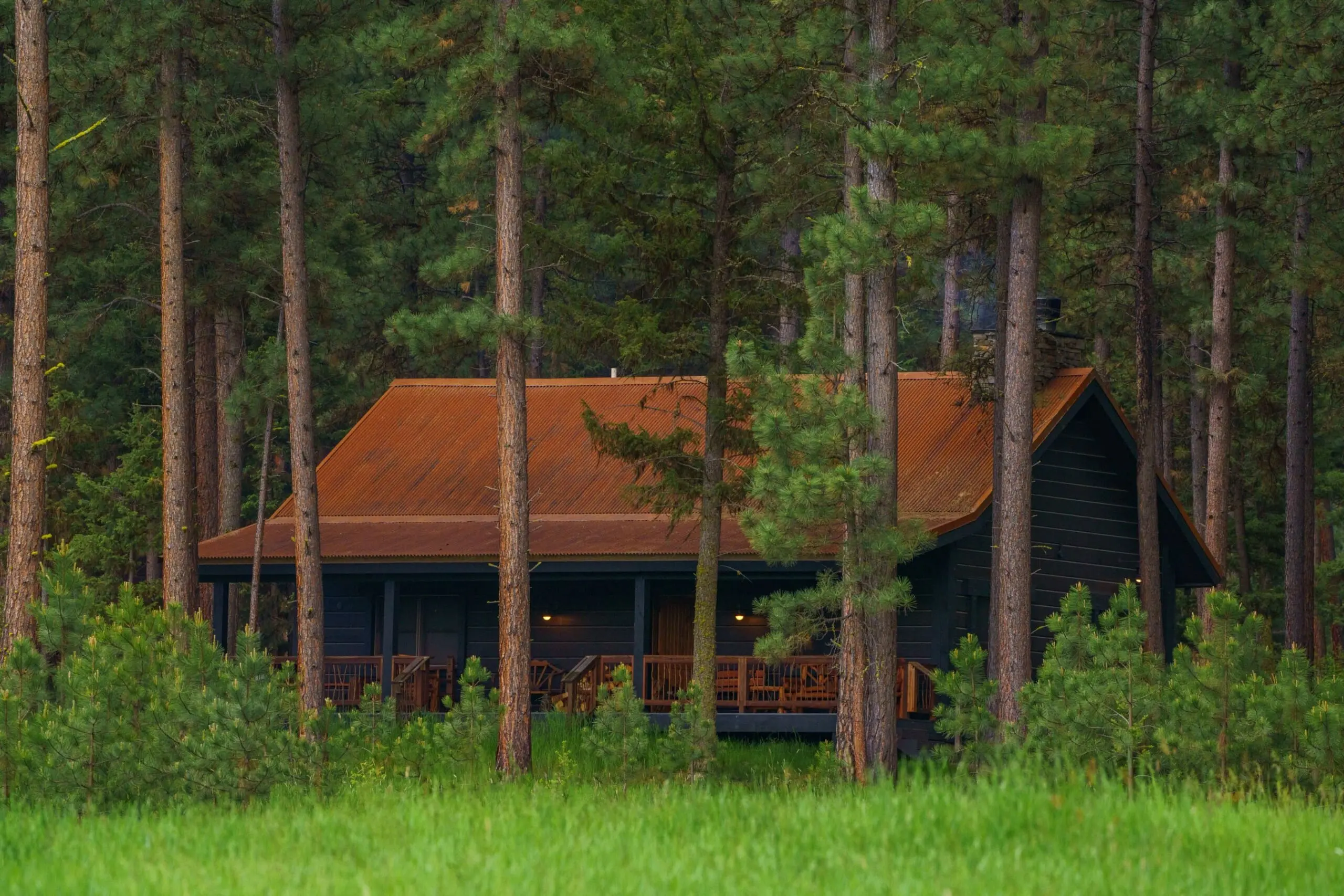 Outside of a western cabin in the woods