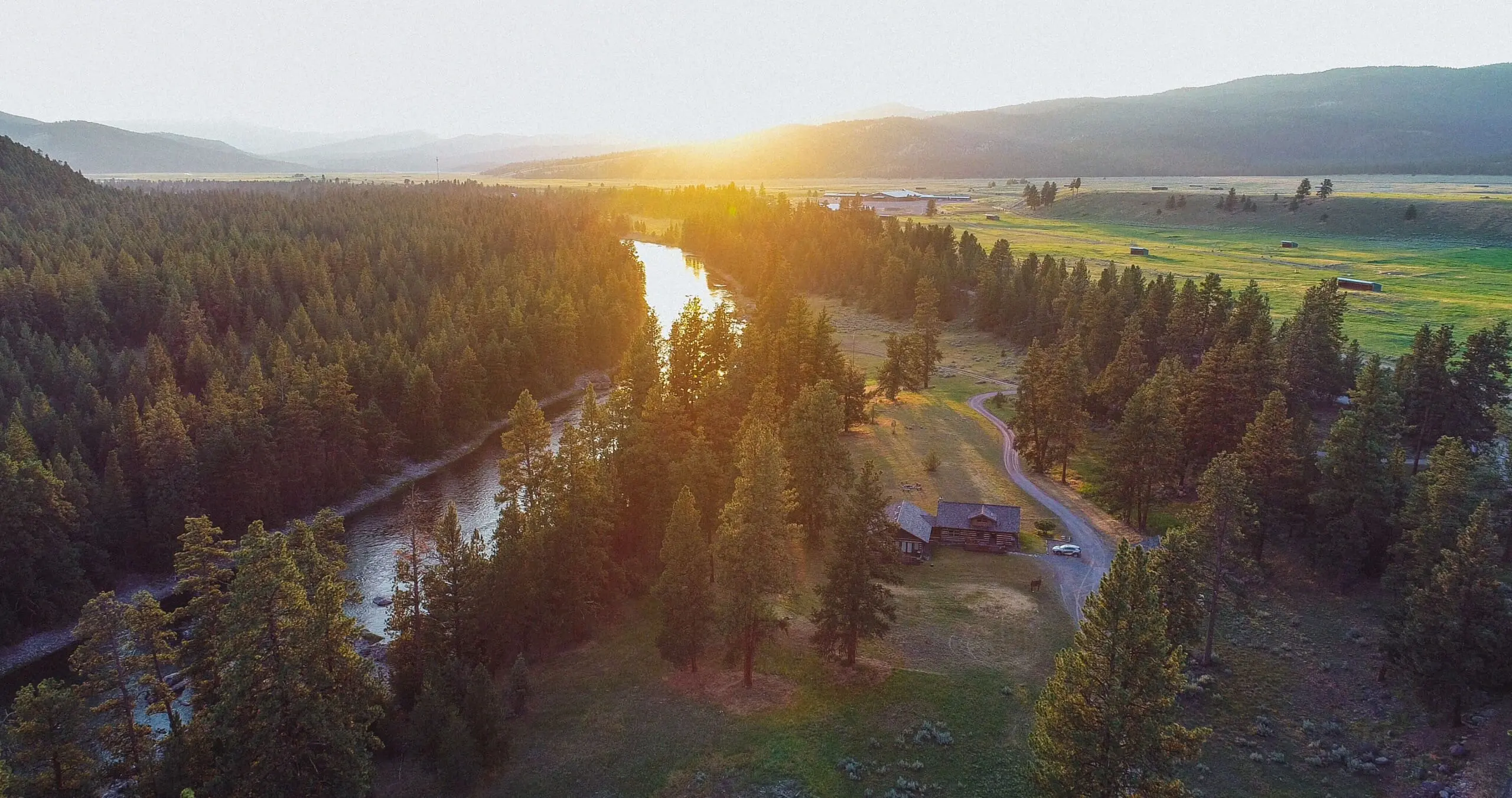 Aerial view of a wooden cabin