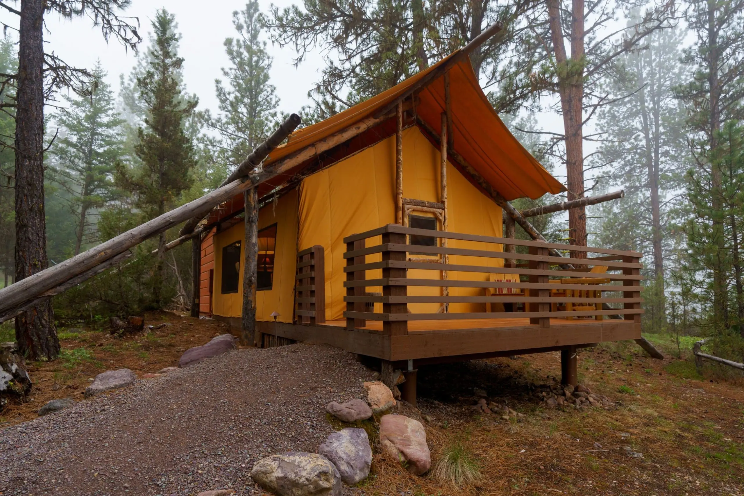 Exterior of one bedroom canvas glamping tent