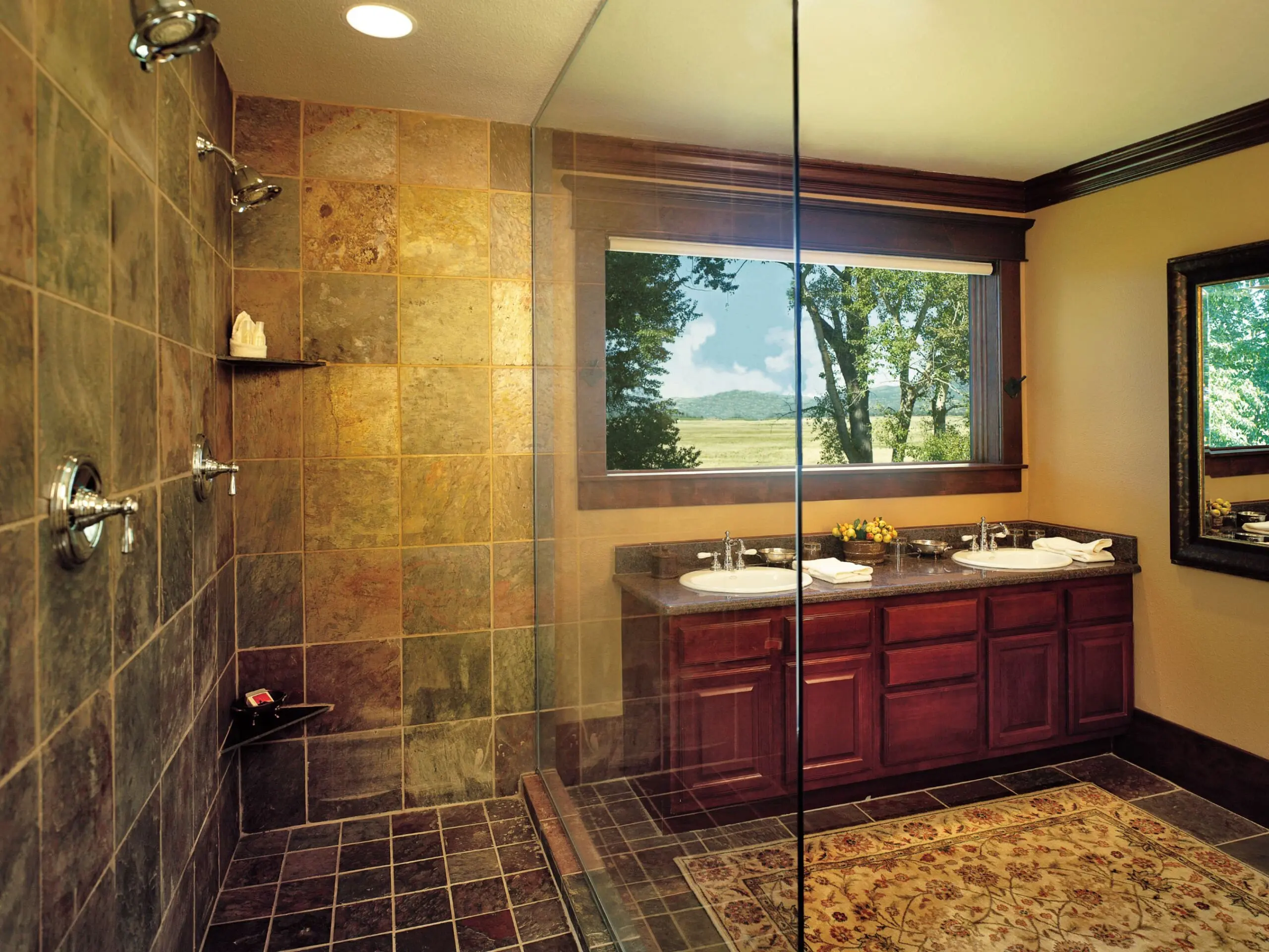 Interior of luxury farmhouse bathroom