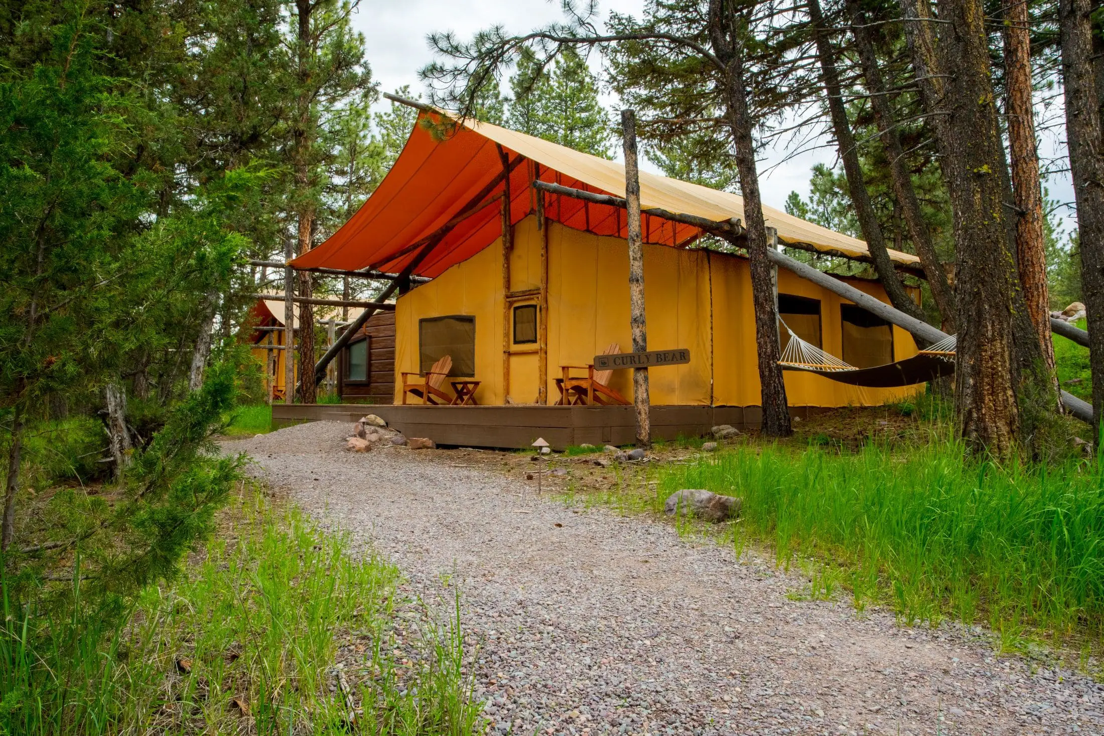 Exterior of two bedroom canvas glamping tent