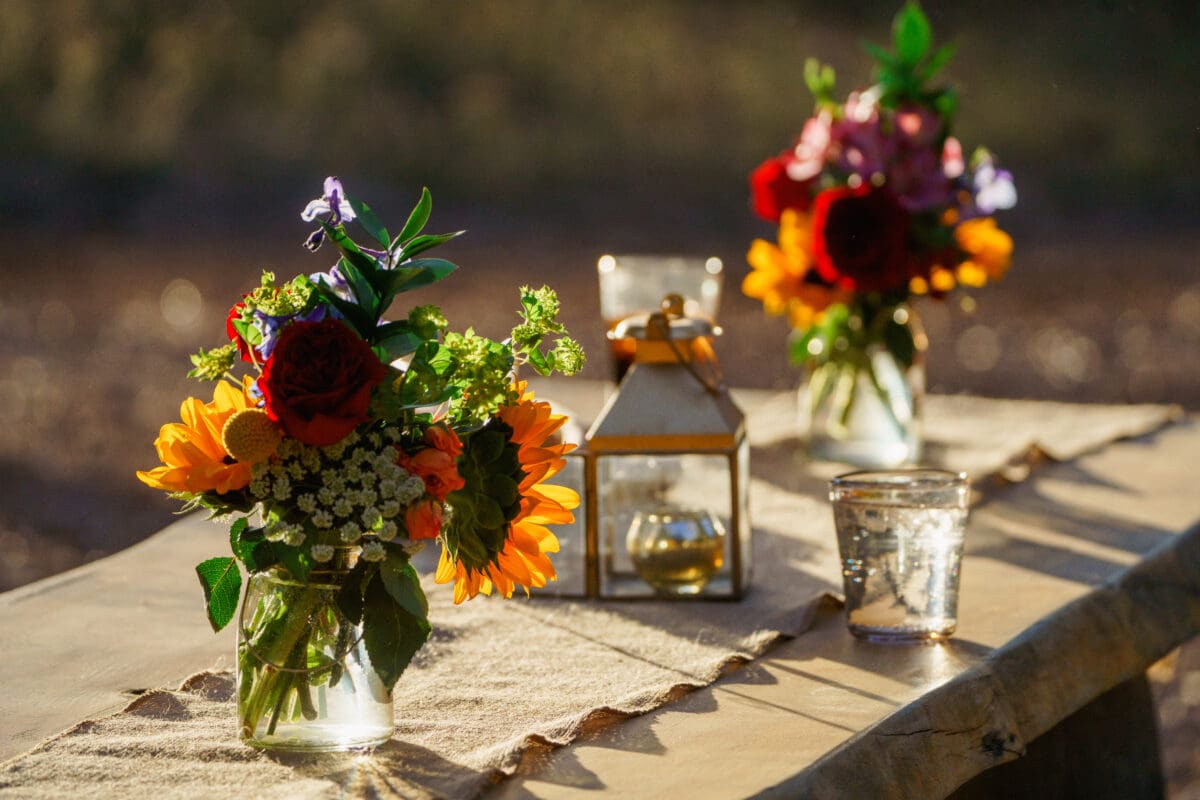 Sunflowers bouquet in vase on table