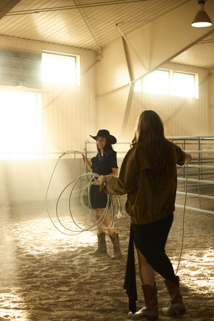Woman getting ready to also inside an arena.