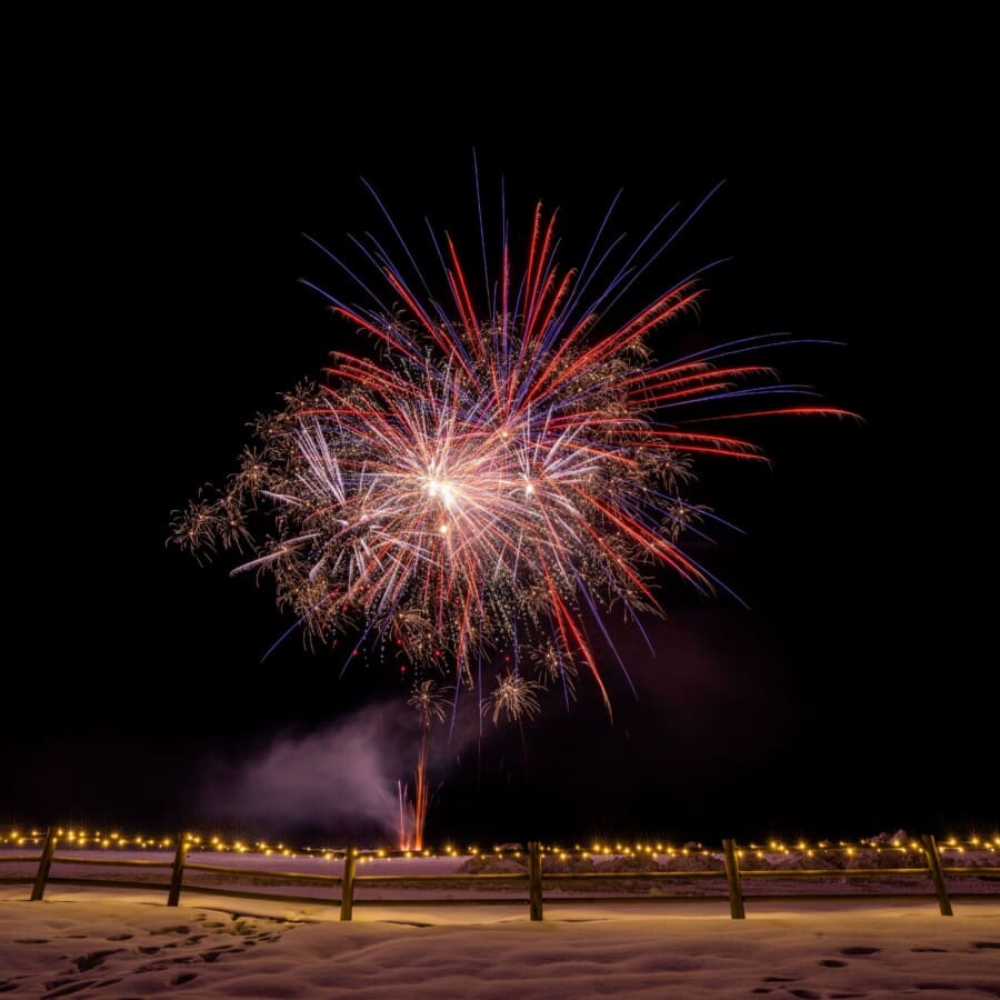 New Year's fireworks in a field