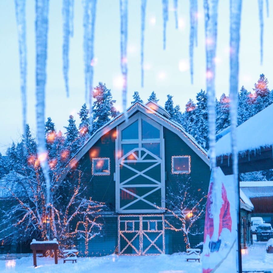 Green Bull Barn venue at Paws Up Montana in the winter for Christmas