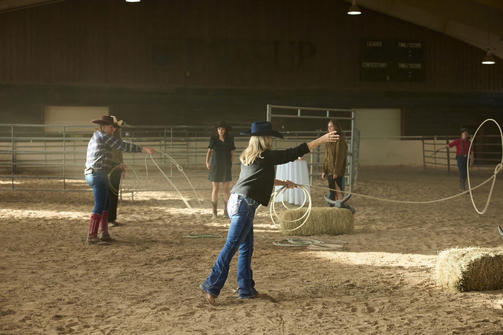 Woman getting ready to also inside an arena.