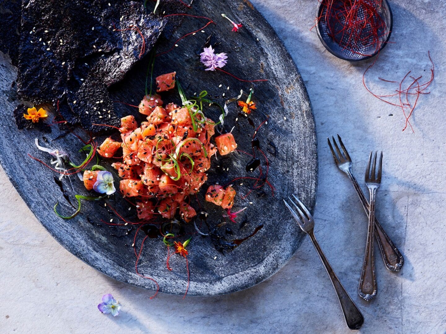 A plate of poke salmon