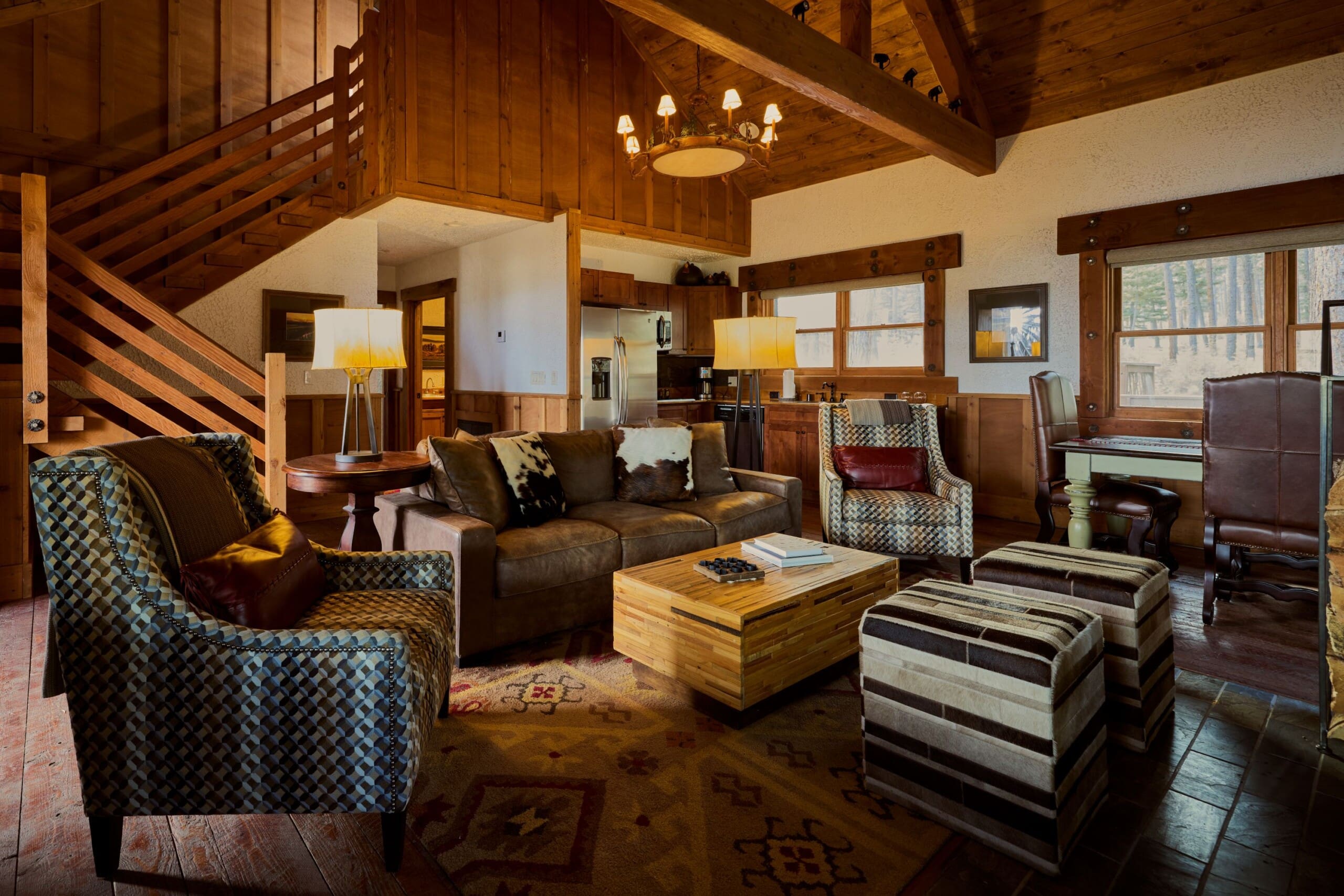 Western style living room in a cabin