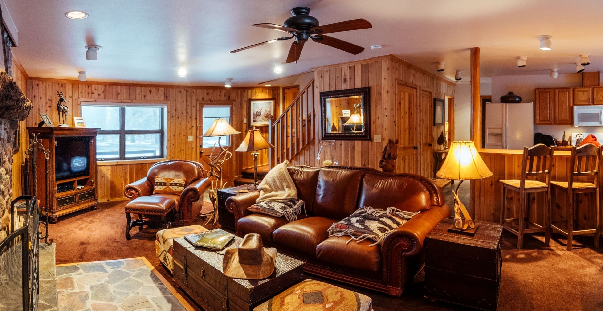 Interior of a western living room in a wooden lodge
