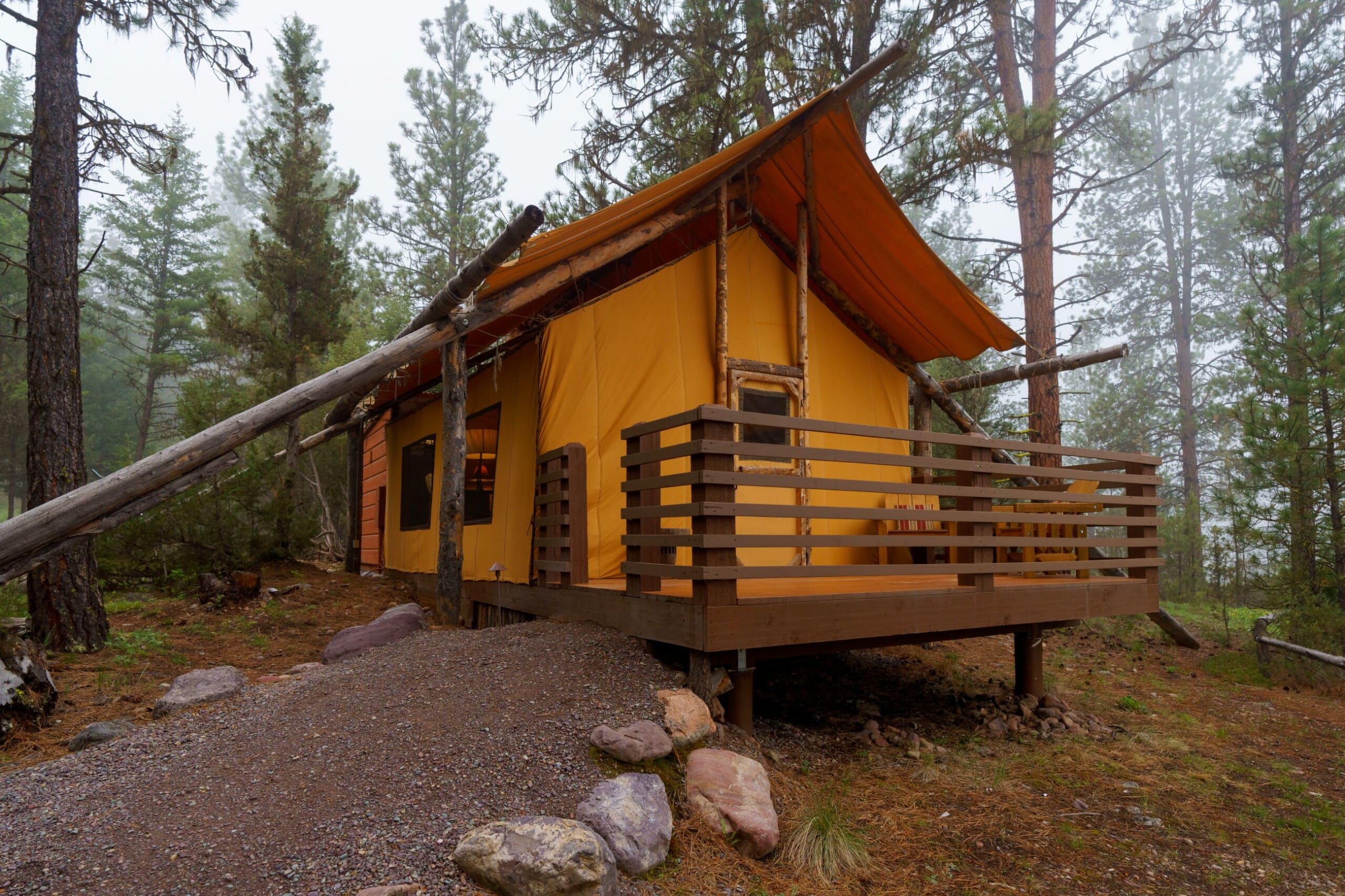 Exterior of one bedroom canvas glamping tent