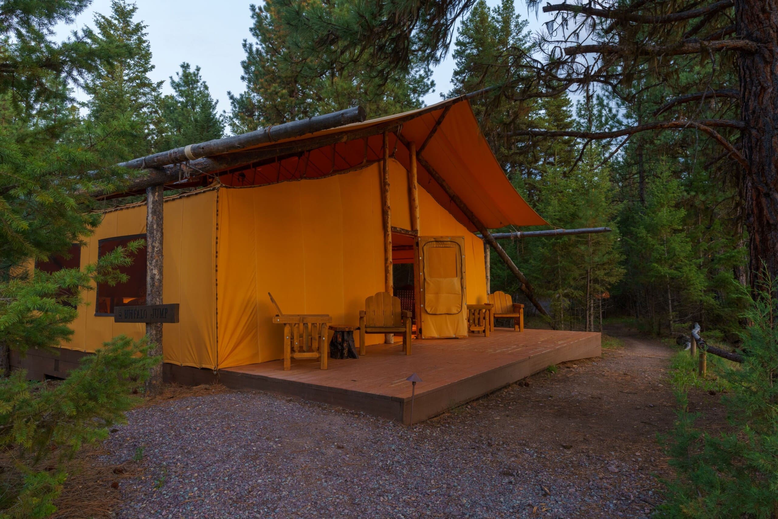 Exterior of canvas glamping tent