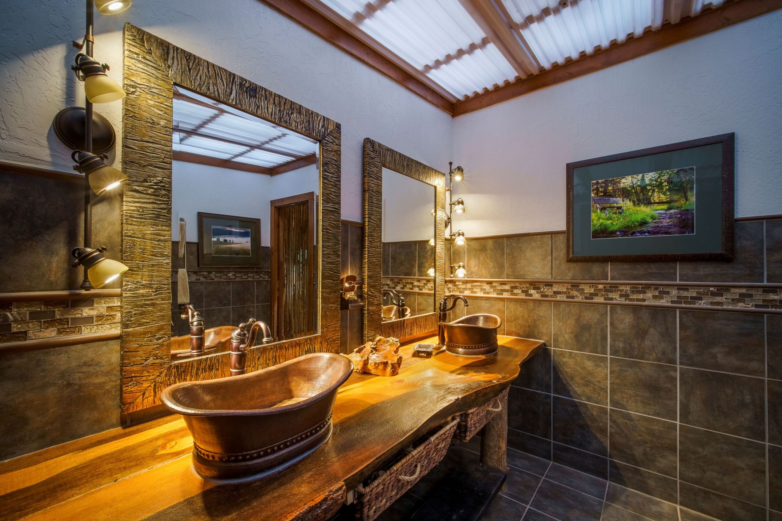 Interior of luxury bathroom in glamping tent