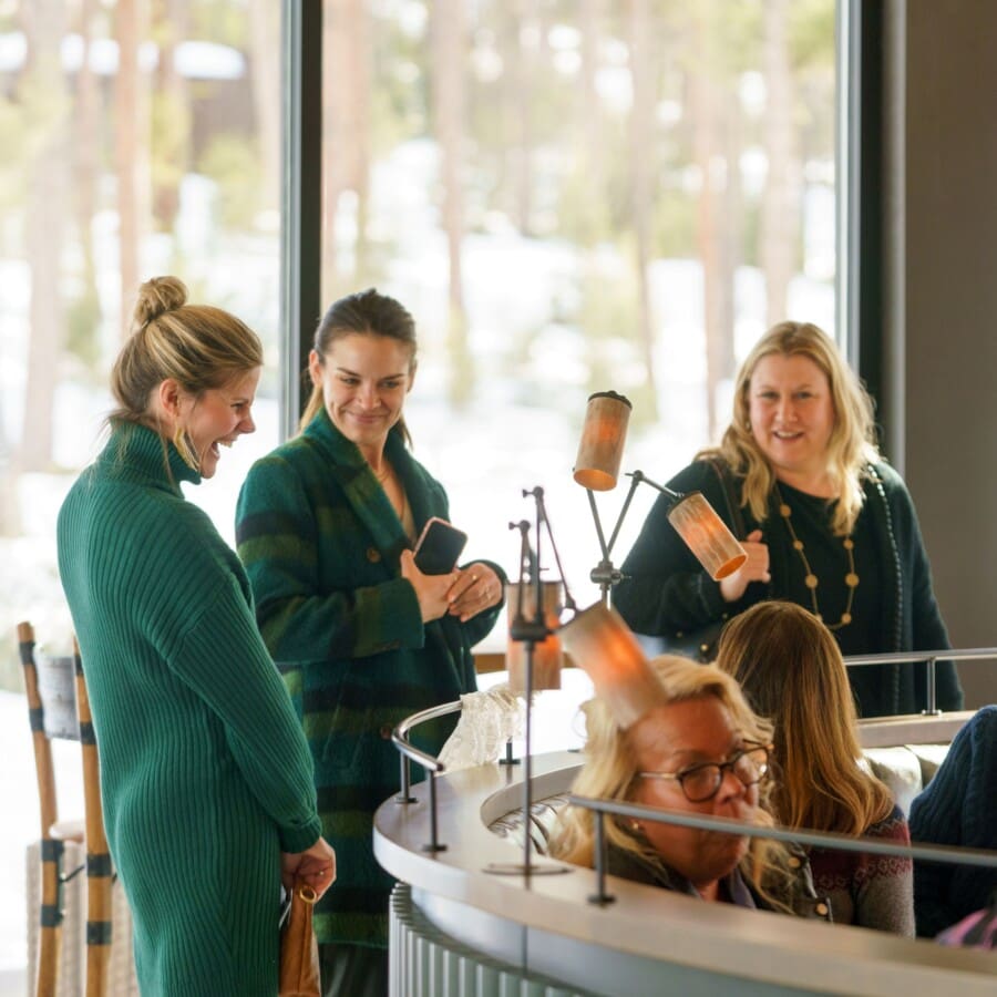 Group of people talking in a restaurant