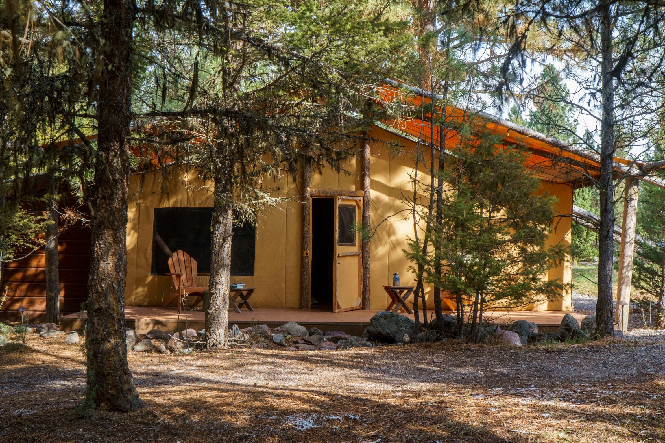 Exterior of two bedroom canvas glamping tent