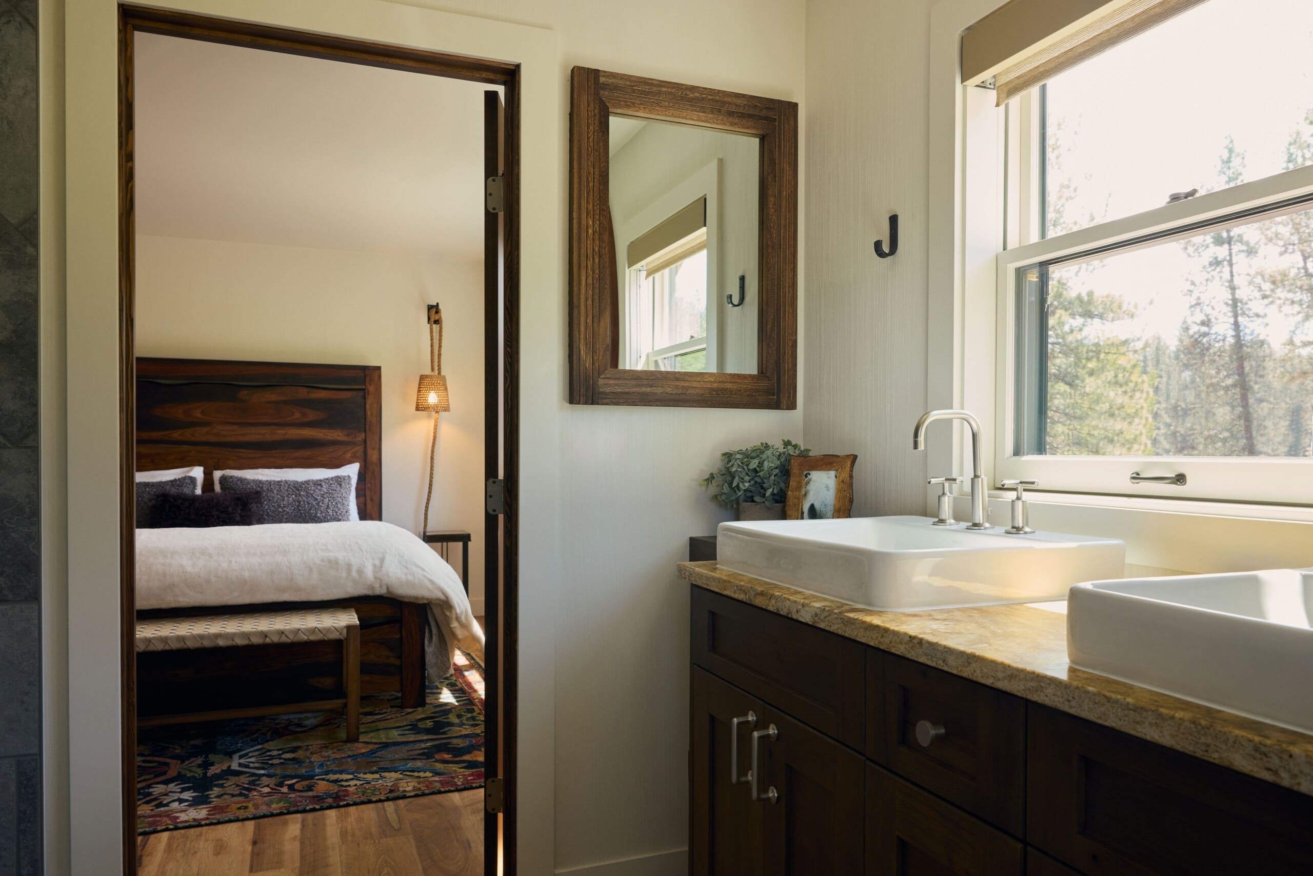 interior of a modern western bathroom and bedroom