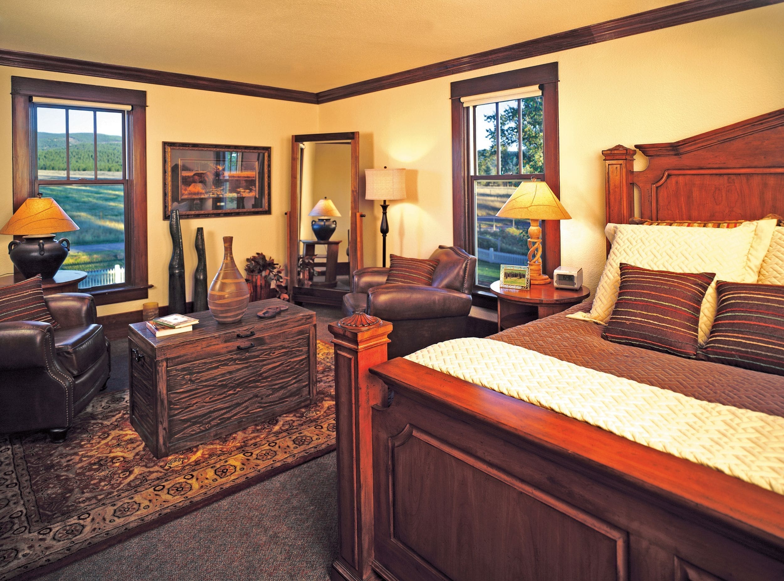 Interior of farmhouse master bedroom