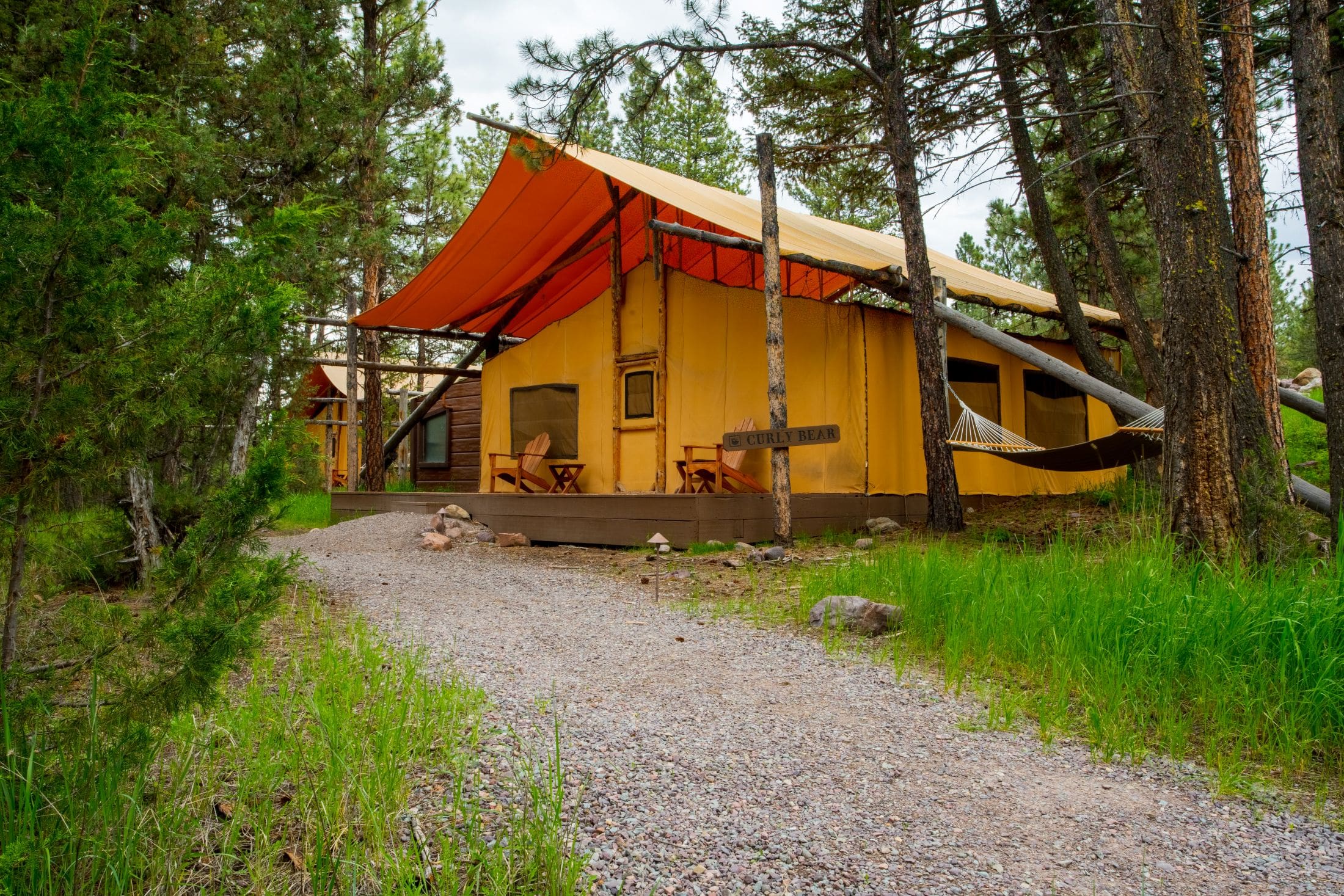 Exterior of two bedroom canvas glamping tent