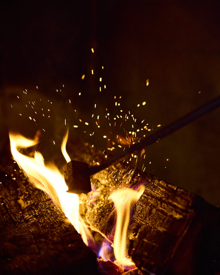 Indoor bonfire roasting smores.