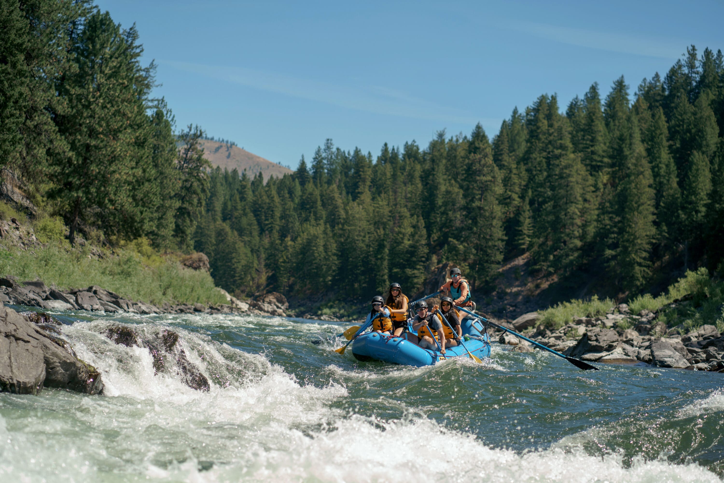 Group white water rafting in Montana.