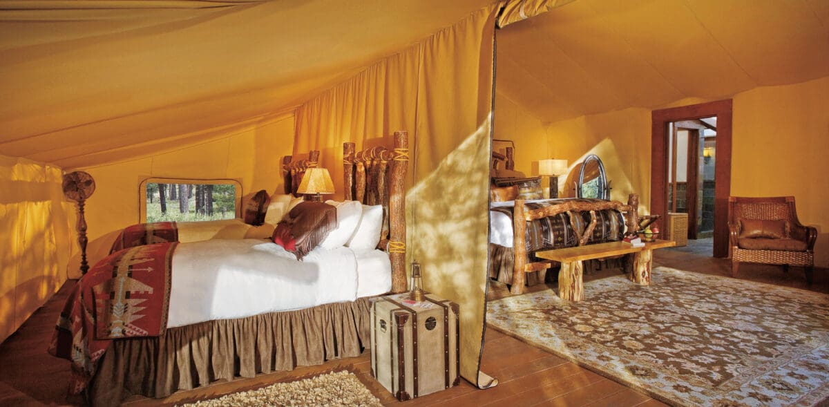 Western-themed resort in a glamping tent.