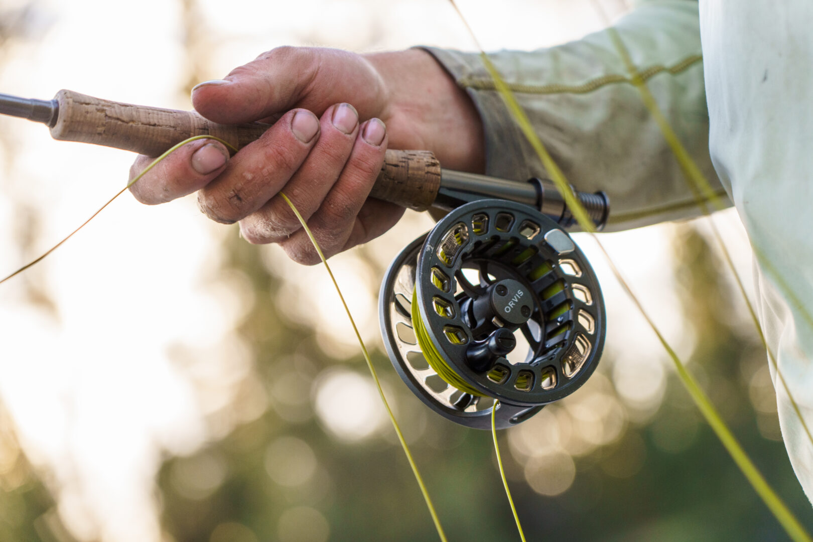 Close up shot of a fishing rod.